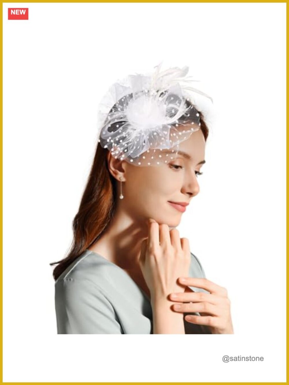 Fascinator Hat Victorian Tea Party Derby Mesh Flower Pearl Feathers